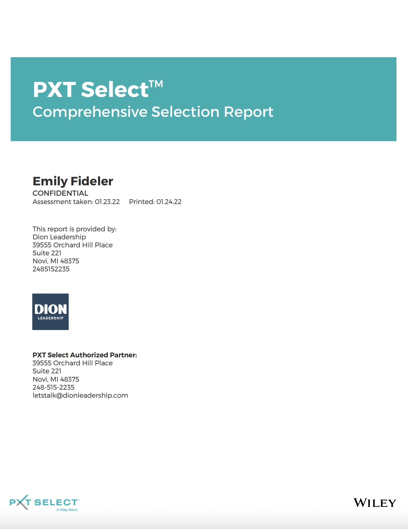 PXT Select Comprehensive Selection Report